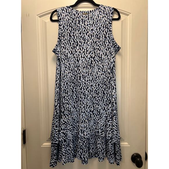 NWT Michael Michael Kors Women’s Ikat-Print Double-Flounce Dress Size 1X Blue - Picture 7 of 8